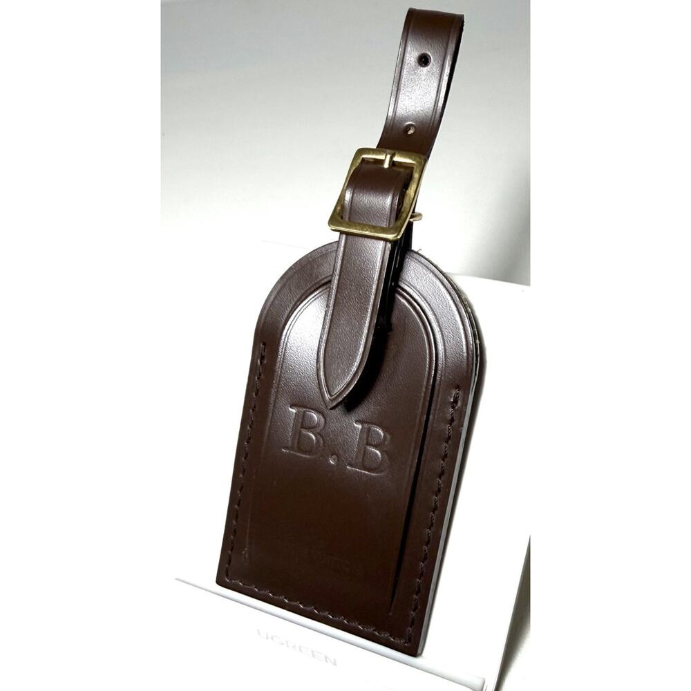 Louis Vuitton Leather Name Tag w/ BB Initials Damier Ebene Goldtone Accent Franc